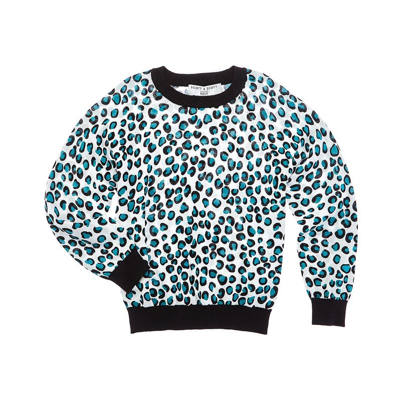 Scott & Scott London Girls Cheetah Print Sweater, White